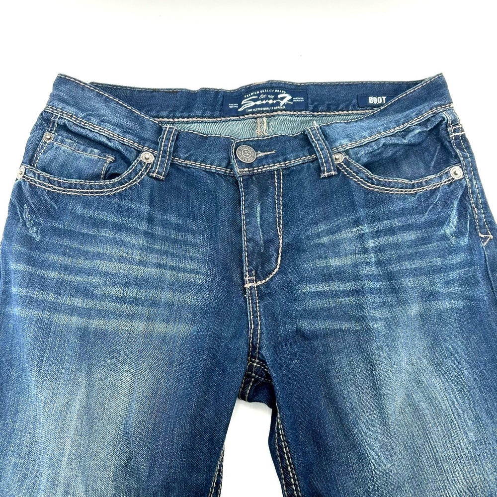 Seven 7 Mens Bootcut Jeans 34x32 Medium Wash Distressed Flap Pocket Denim